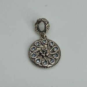 Chamilia 925 Sterling Silver Floral Cz Mom Round Coin Dangle Charm Bead
